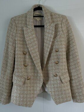 L’AGENCE Tweed Double-Breasted Blazer – Neutral Bouclé